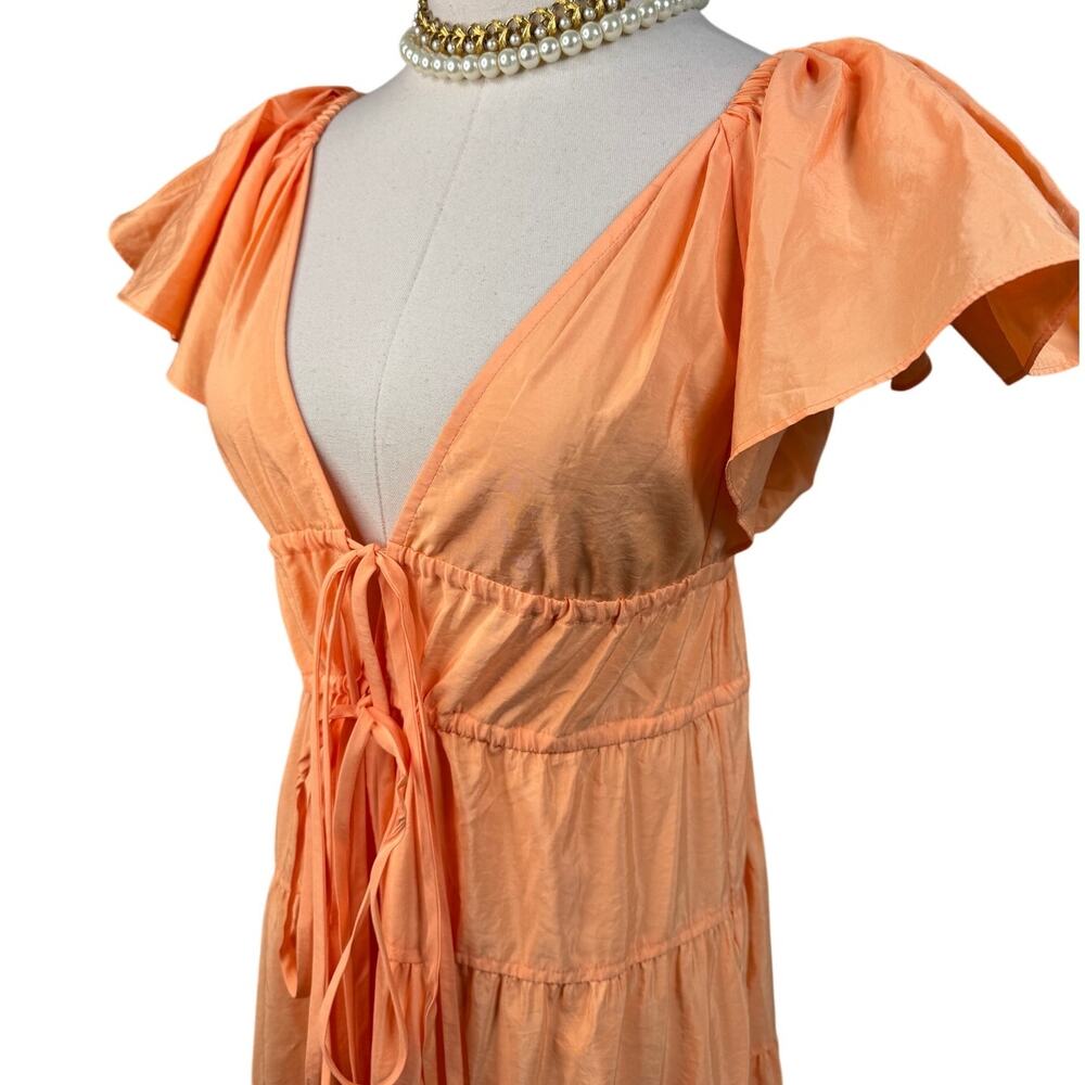 ALC Luca maxi dress nectar orange tiered v-neck flutter sleeves size 0 - Picture 7 of 12